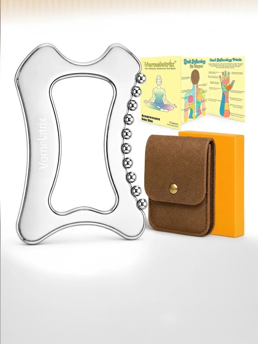 Stainless Steel Full-Body Massage and Gua Sha Tool with 10 Rounded Massage Heads